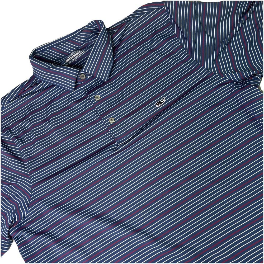 Vineyard Vines Polo Shirt Mens Large White Golf‎ Performance Stripe Stretch Tech